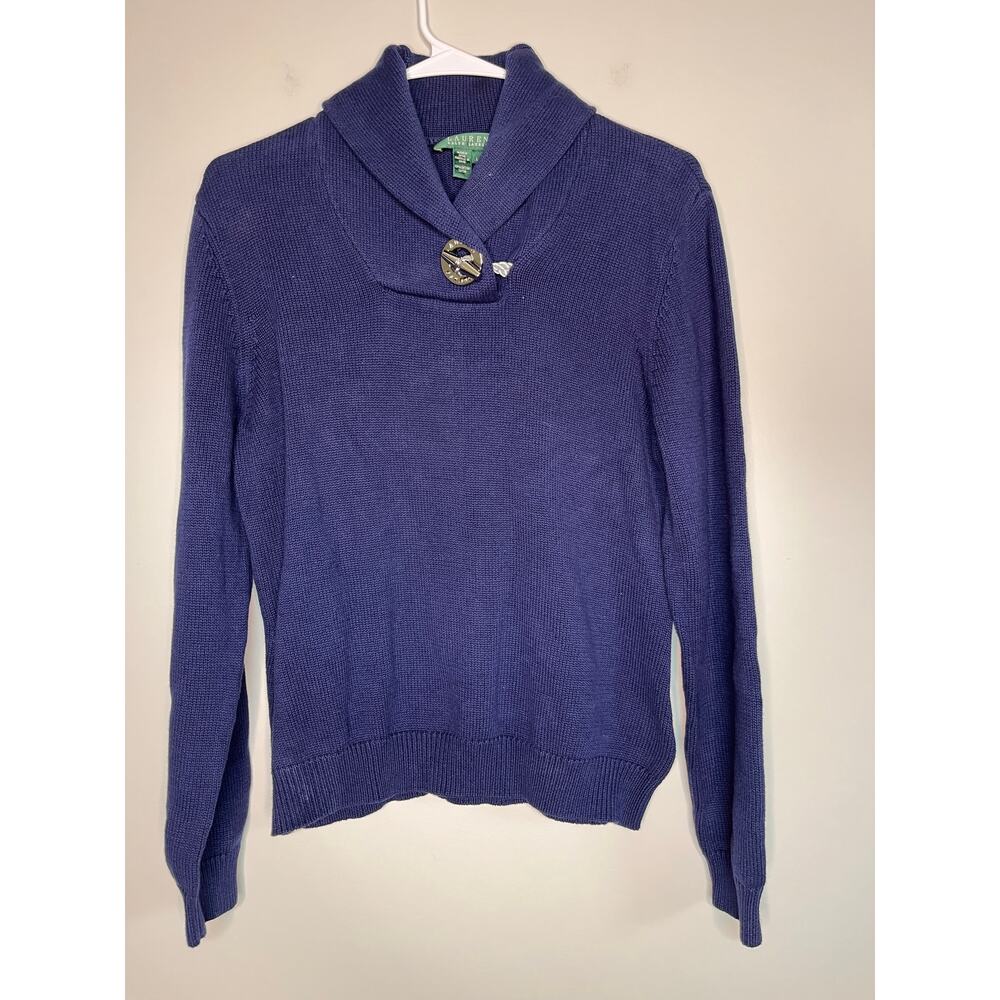 Lauren Ralph Lauren Navy Metallic Silver New England Old Money Cowl Sweater L